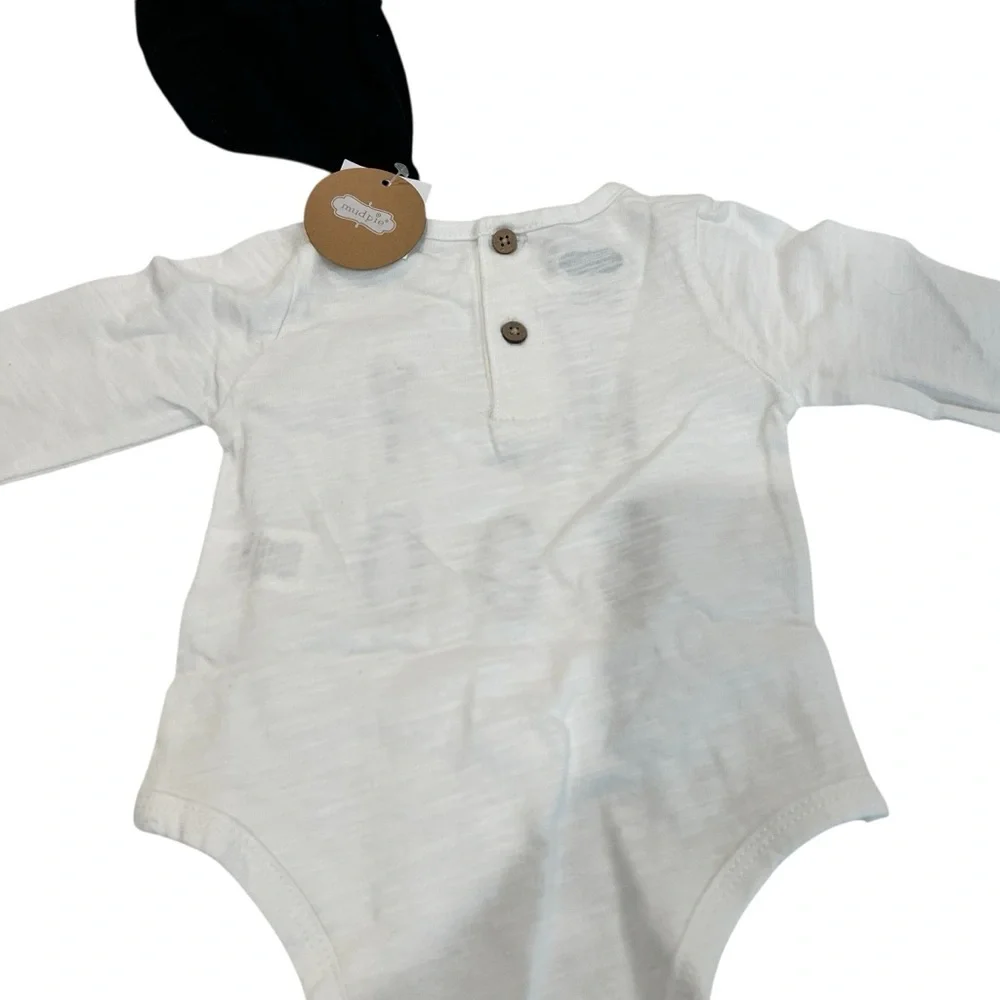 Mud Pie Hey Boo Halloween Outfit Set Bodysuit Pants Hat 6–9M NEW